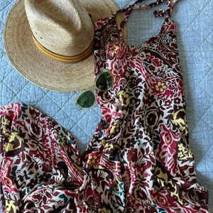 Zara silk maxi dress pink burgundy red yellow brown and blue/ green SIZE L